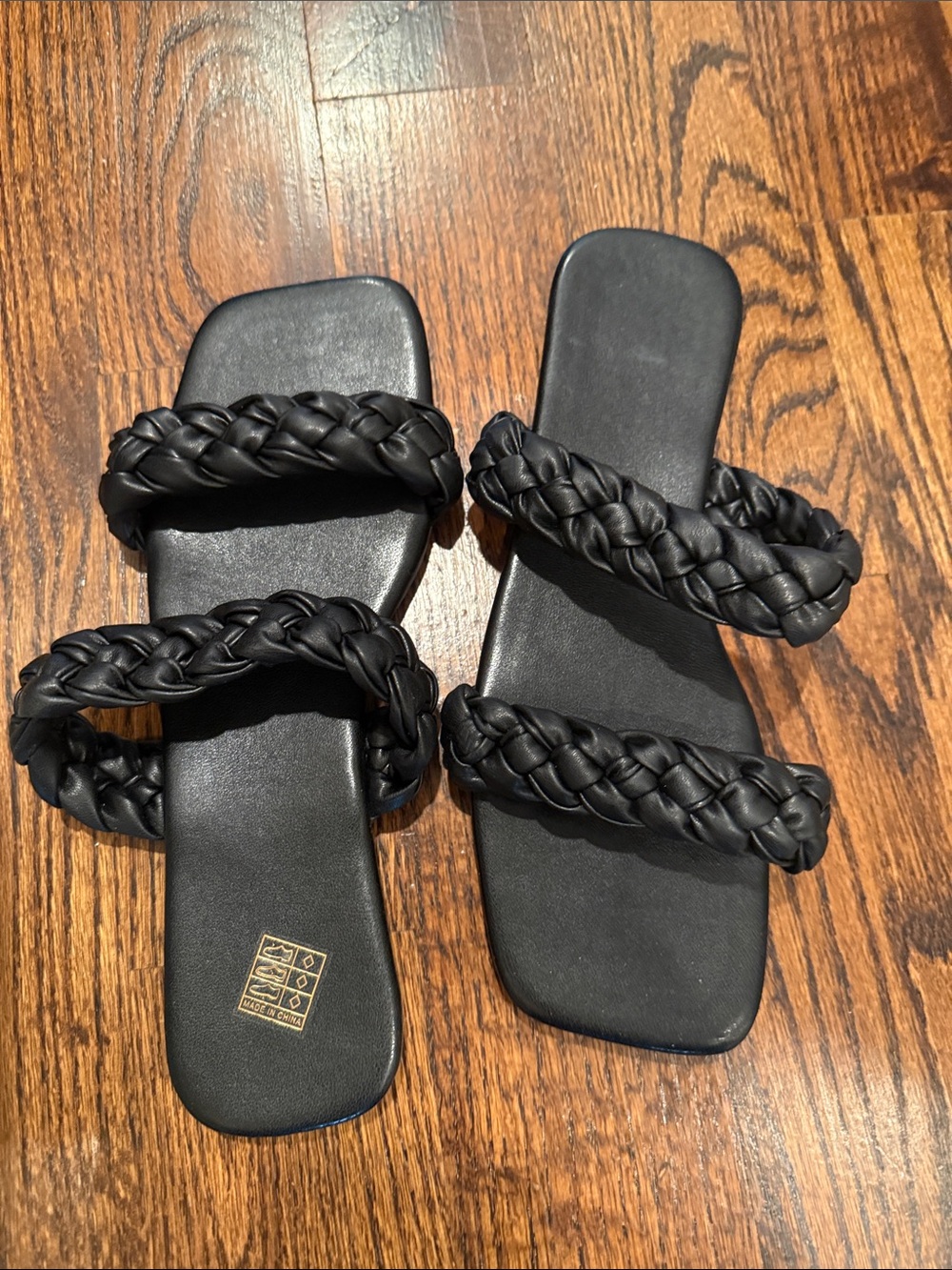 Women's Black Braided Slide Sandals - never worn! Fits size 8-10